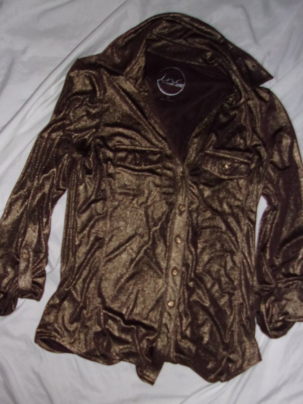 bronze size medium dress shirt blouse womens top button casual dress light